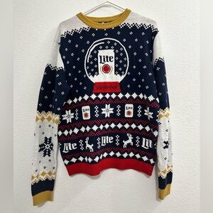 Miller Lite Beer Ugly Christmas Sweater Men's Blue Long Sleeve Size Adult L